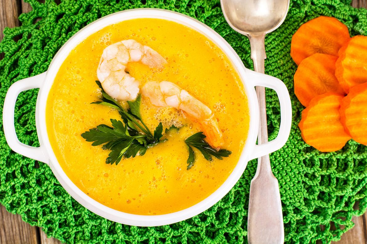 Crema de calabaza con langostinos